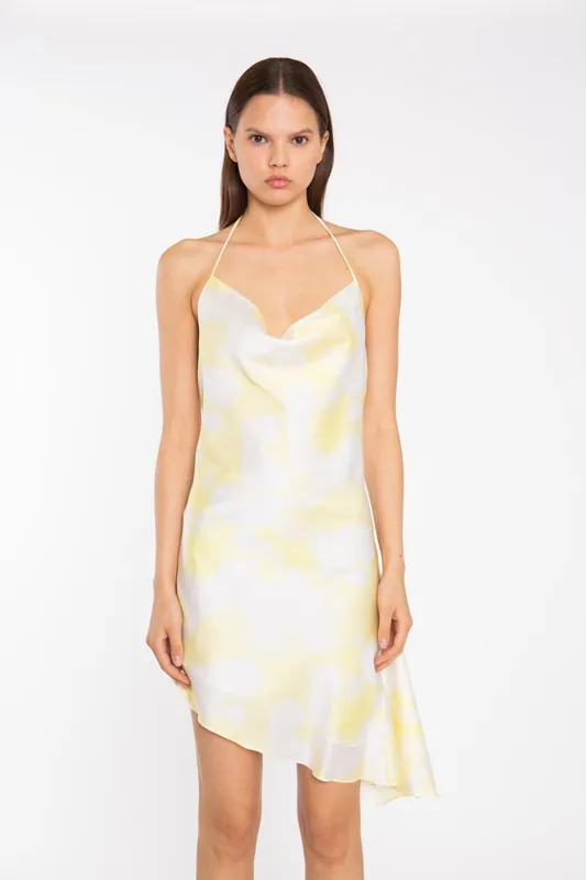 Asymmetric Cowl-Neck Mini-Dress