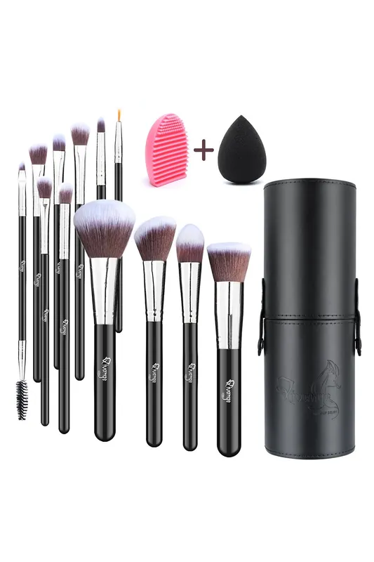 12 Pcs Professional Makeup Brush Set with Makeup Sponge and Brush Egg - Living and Home