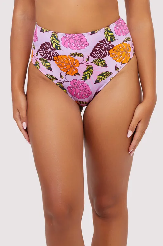 Riley Mix & Match Pink Palm Print High Waisted Bikini Bottom - Peek & Beau