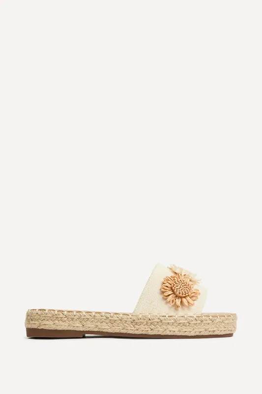 Kelani Ivory Raffia Sliders - Linzi
