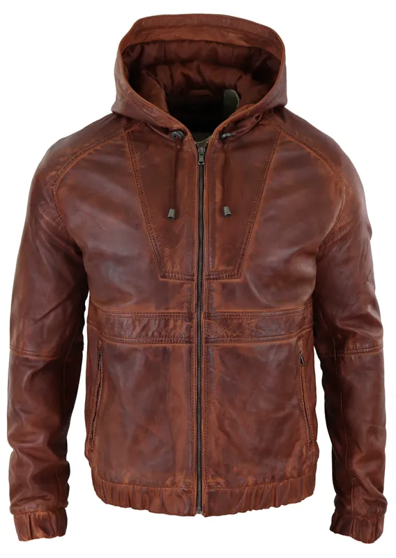Leather Hood Bomber Jacket - TruClothing