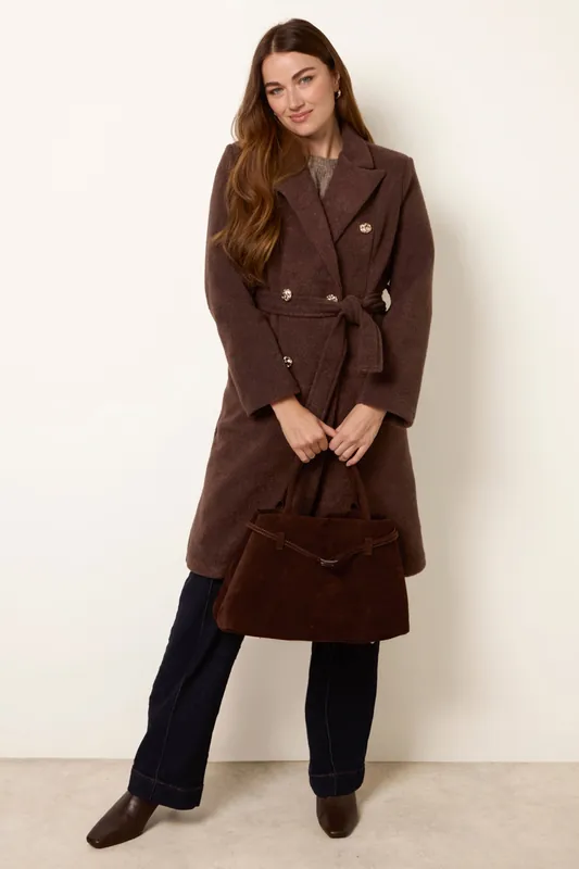 Brown Belted Long Coat - Blue Vanilla
