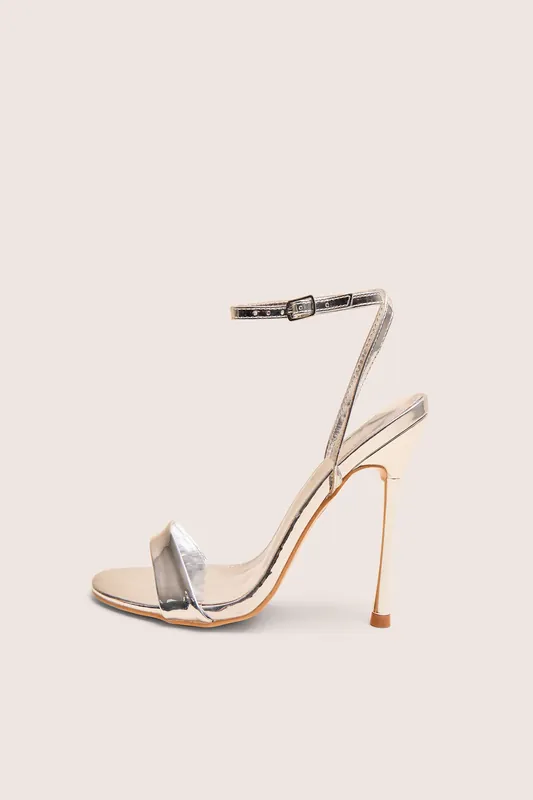 Public Desrie Soho Silver Metallic Barely There Strappy Stiletto Heels - Public Desire