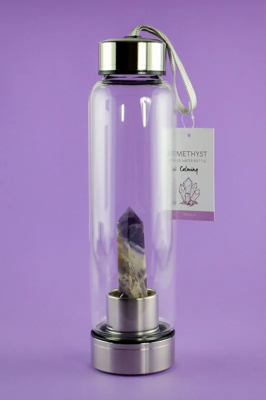 Healing Crystal Glass Water Bottles (Amethyst - Calming)