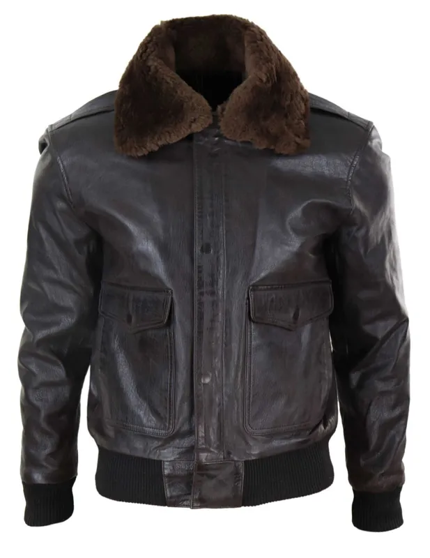 Leather Collar Bomber Jacket - TruClothing