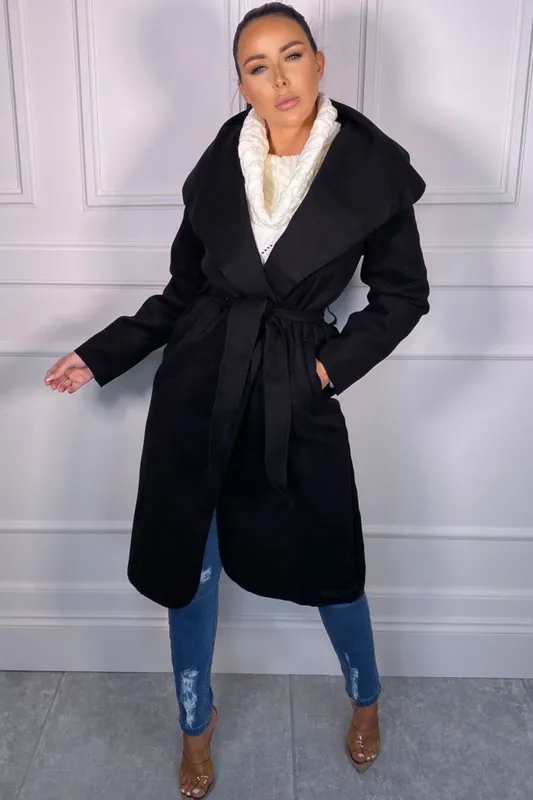 Waterfall Duster Belted Long Coat - Femme Luxe