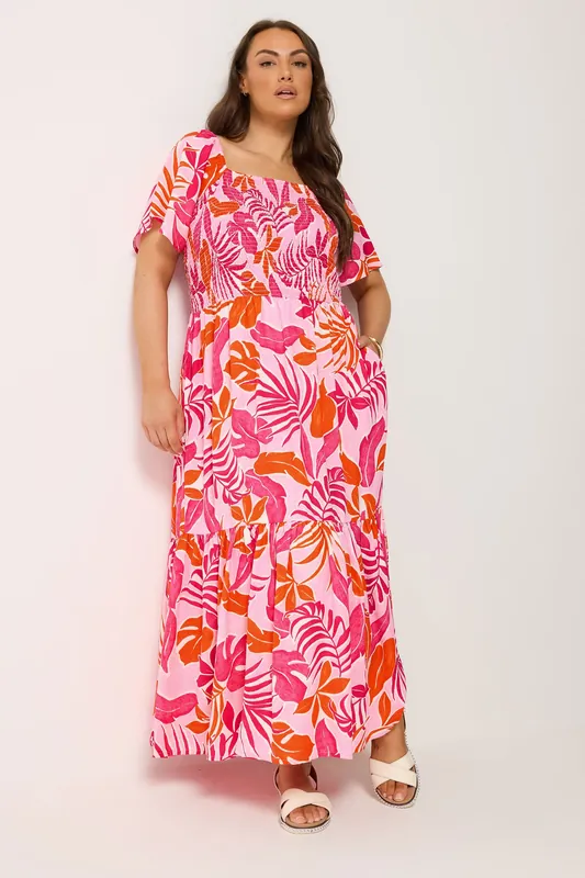 Leaf Shirred Maxi Dress - Yours