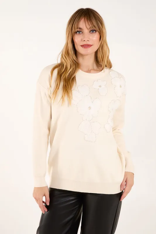 Flower Diamante Jumper - Blue Vanilla