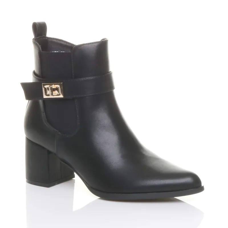 Mid Block Heel Pointed Toe Smart Casual Chelsea Ankle Boots - AJVANI