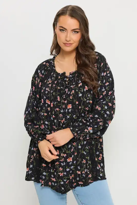 Floral Print Pintuck Top - Yours