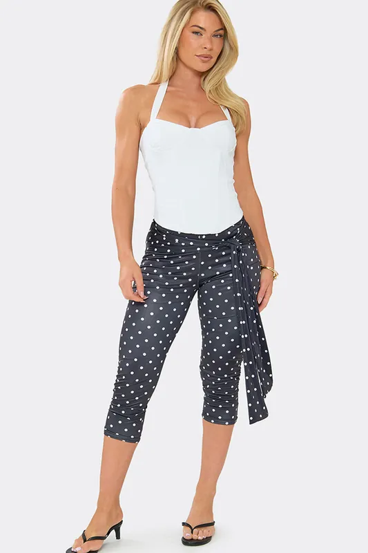 Tie Drape Polka Dot Slinky Low Rise Capri Trousers - EGO