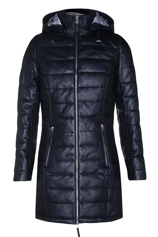 Leather Puffer Parka Jacket-Andria