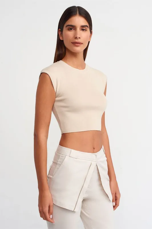 Women's Sleeveless Ribbed Crop T-Shirt