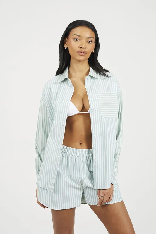 Striped Oversized Long Sleeve Shirt - Brave Soul