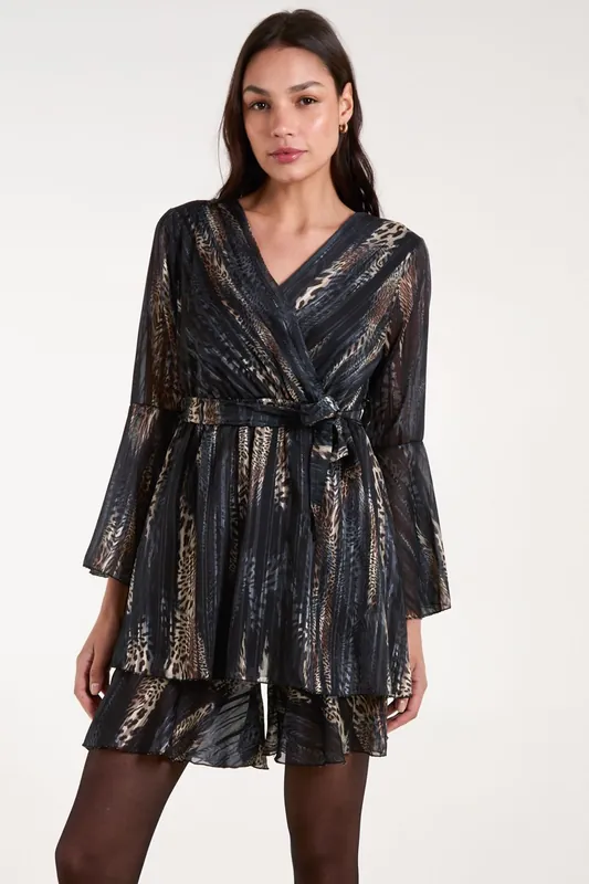 Metallic Wrap Over Dress - Blue Vanilla