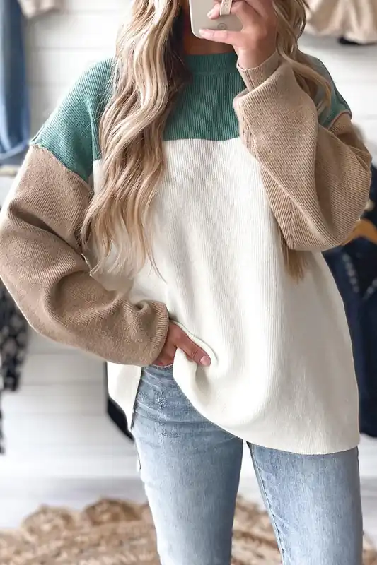 Color Block Long Sleeve Sweater - Everyday The Label