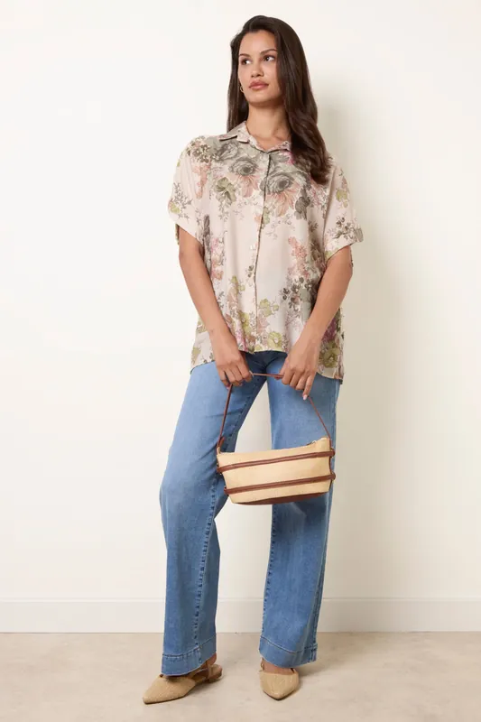 Floral Button Front Shirt - Blue Vanilla