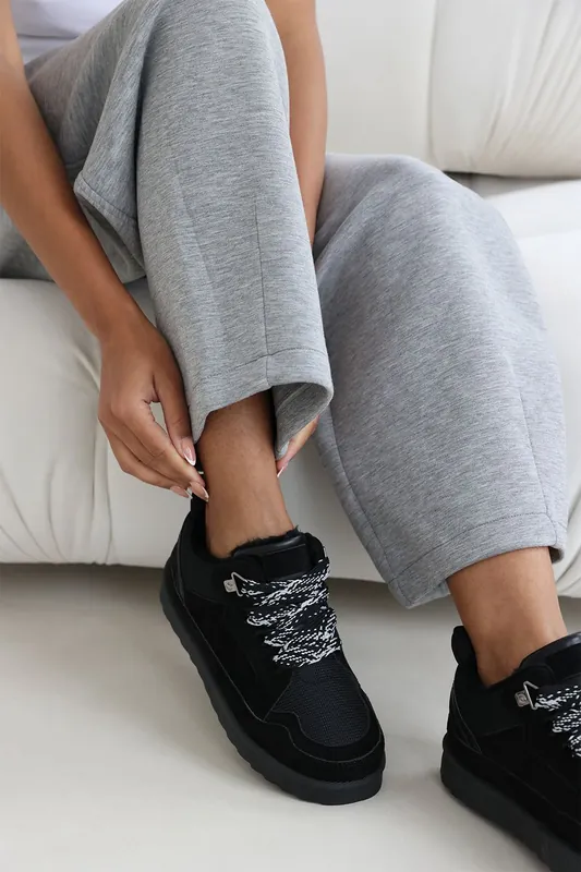 Mireya' Suede Low Top Trainer With Mesh Panel And Faux Fur Lining - Where's That From
