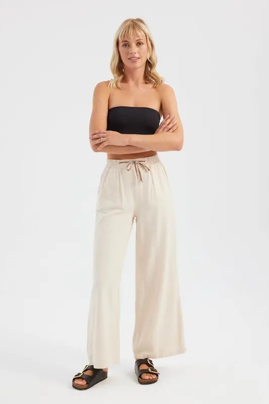 Cotton High Waist Drawstring Wide Leg Trousers - Hiccup