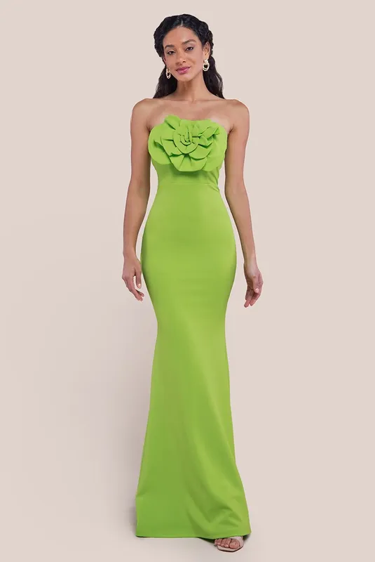 Scuba Crepe Bandeau Rose Maxi Dress - Goddiva