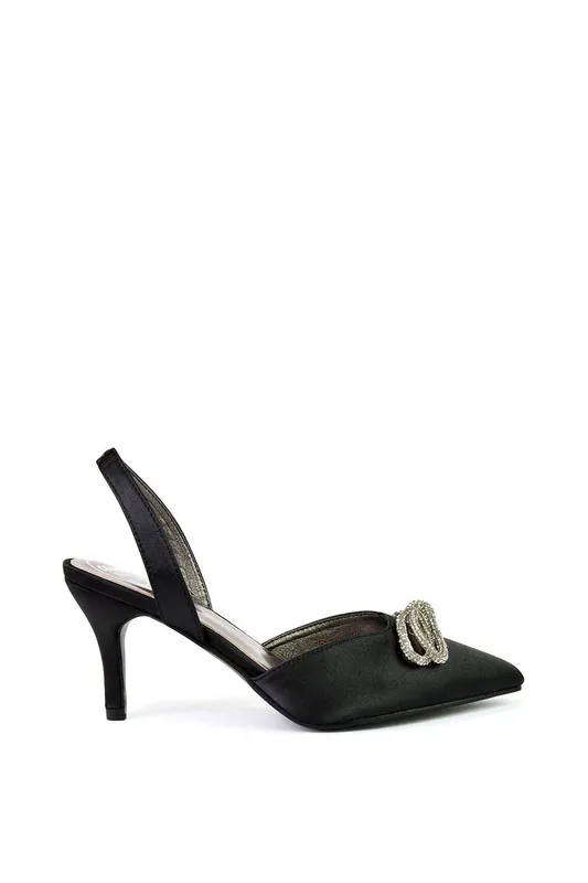 Marinah' Slingback Diamante Bow Low Heel Court Shoes - XY London