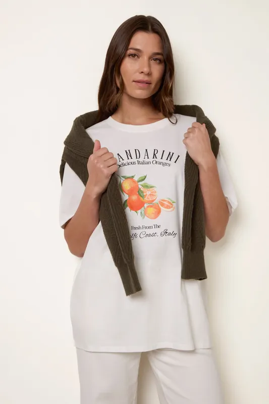 Ivory Mandarini Graphic Print Crew-Neck T-shirt