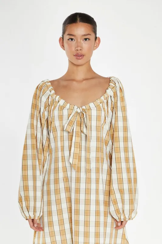 Gathered Tie-Neck Midi-Dress