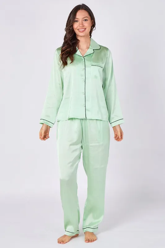 Mint Green Satin Pyjama Set - ELAINA FASHION