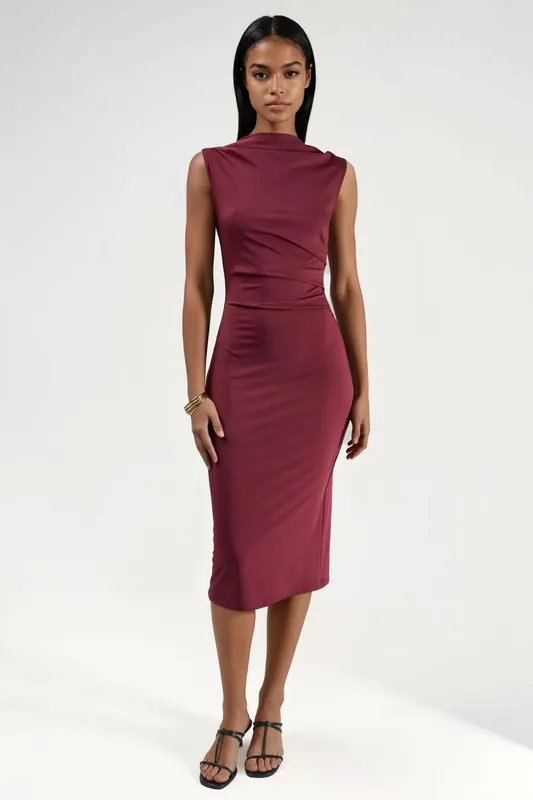 Ruched Bodycon Midi Dress - Hiccup