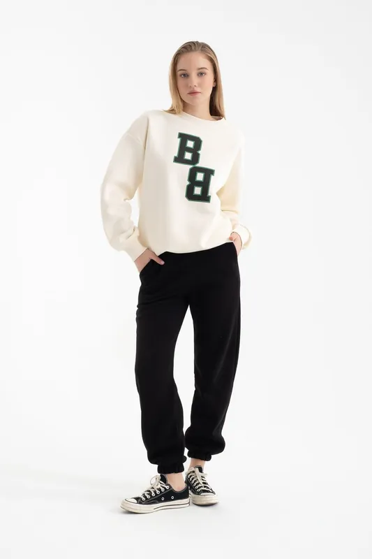 Graphic Crew Neck Sweatshirt & High Waist Jogger Set - Hiccup