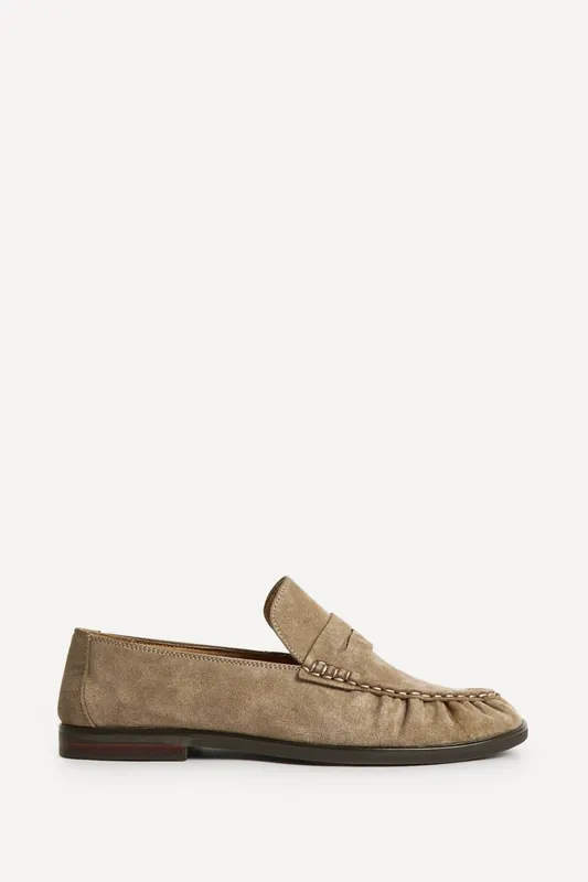 Belmont Taupe Suede Leather Loafers - Linzi