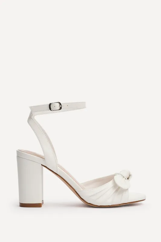 Darling White Faux Leather Bow Detail Heels - Linzi