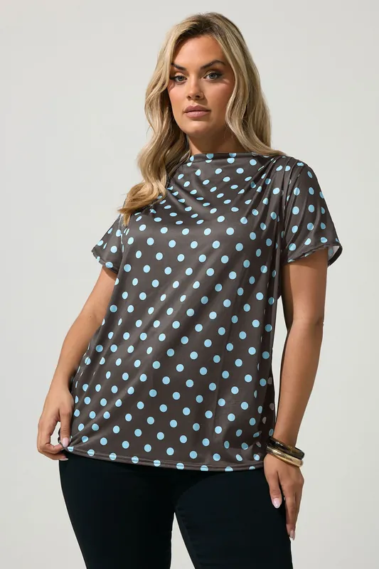 Polka Dot Drape Shoulder Top - Yours