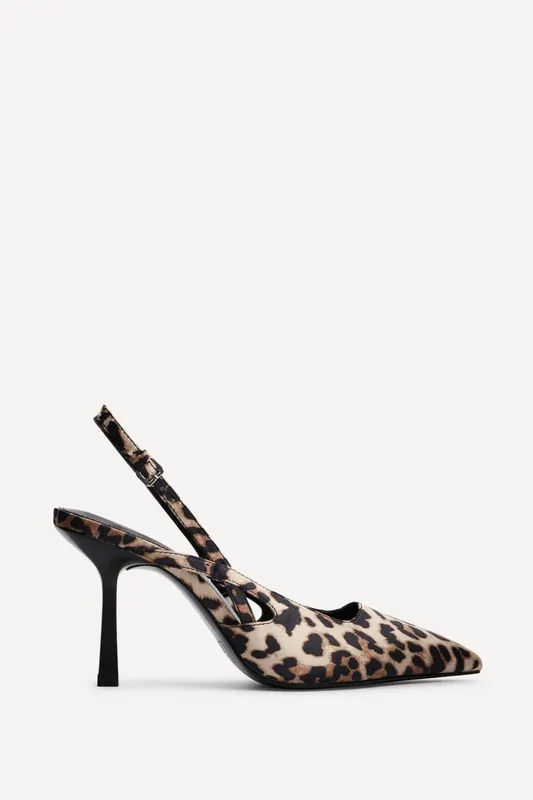 Rhea Leopard Print Sling Back Court Heels - Linzi