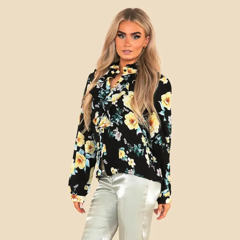 Black Floral Print Blouse - ELAINA FASHION