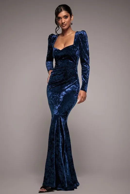 Flared Hem Ice Velvet Maxi - Goddiva