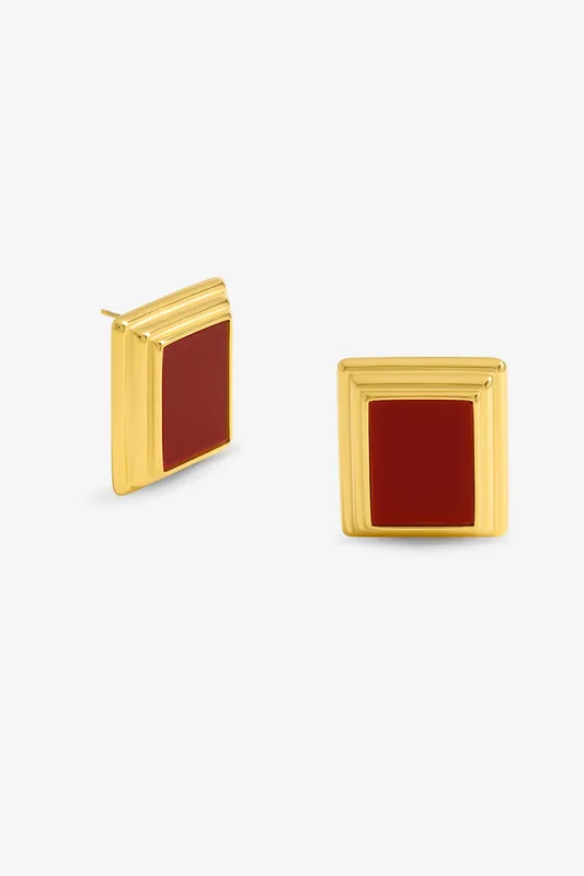 Gold Plated And Red Enamel Earrings - Jon Richard