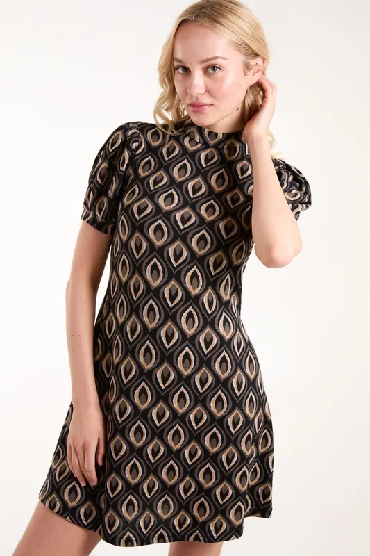 Puff Sleeve Swing Mini Dress - Blue Vanilla