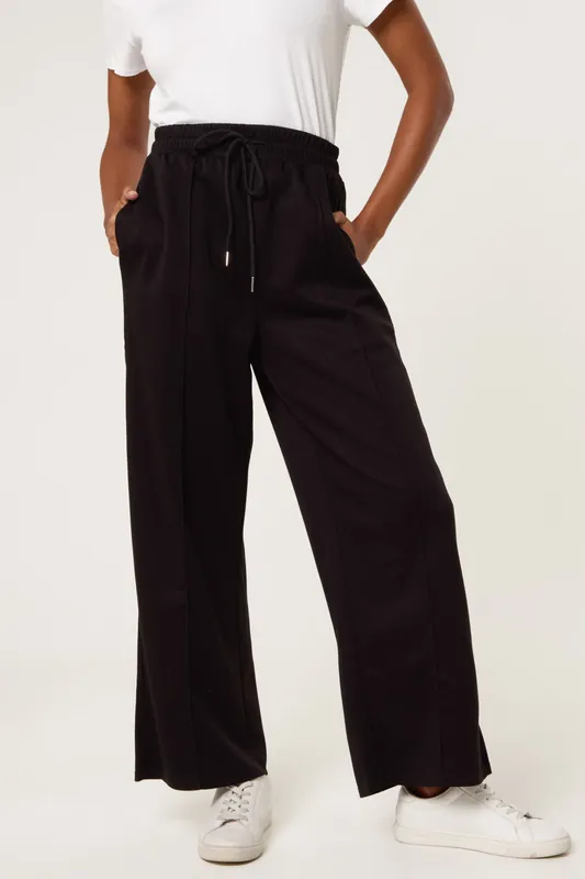 Black Pintuck Wide Leg Trousers - Blue Vanilla