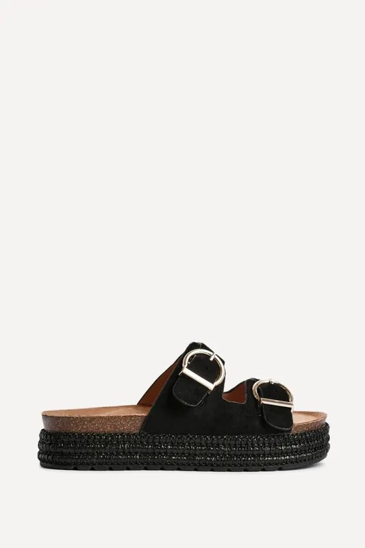 Alabama Black Plaited Flatform Sliders - Linzi