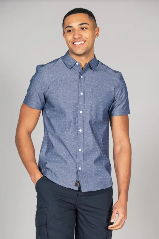 Cotton Short Sleeve Button-Up Printed Shirt with Chest Pocket