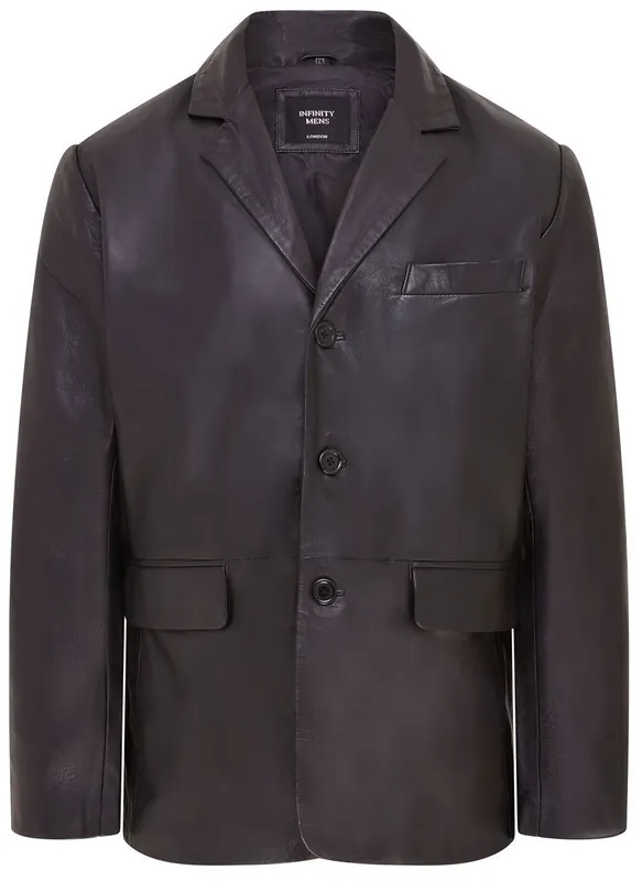 3 Button Italian Leather Blazer Jacket - Fauske