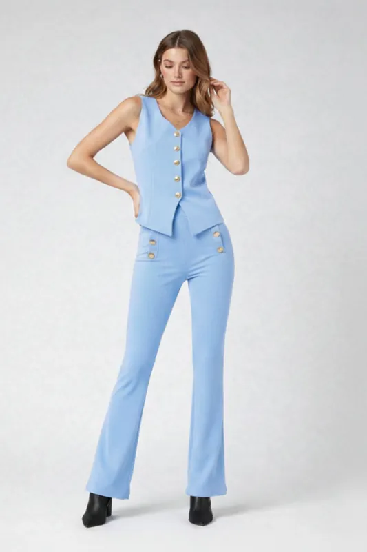 Button Waistcoat Top and Wide Leg Trouser Co-Ord Set