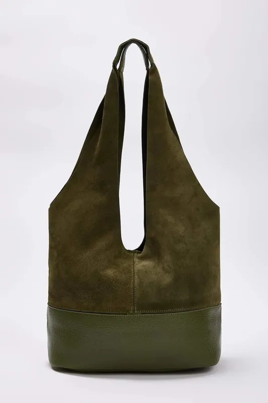 Women's Suede and Leather Contrast Panel Hobo Shoulder Bag - WOVCOR