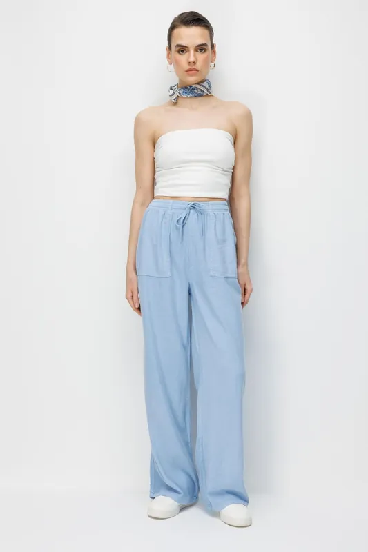 High Waist Wide Leg Palazzo Pants with Drawstring Waist - MixRay