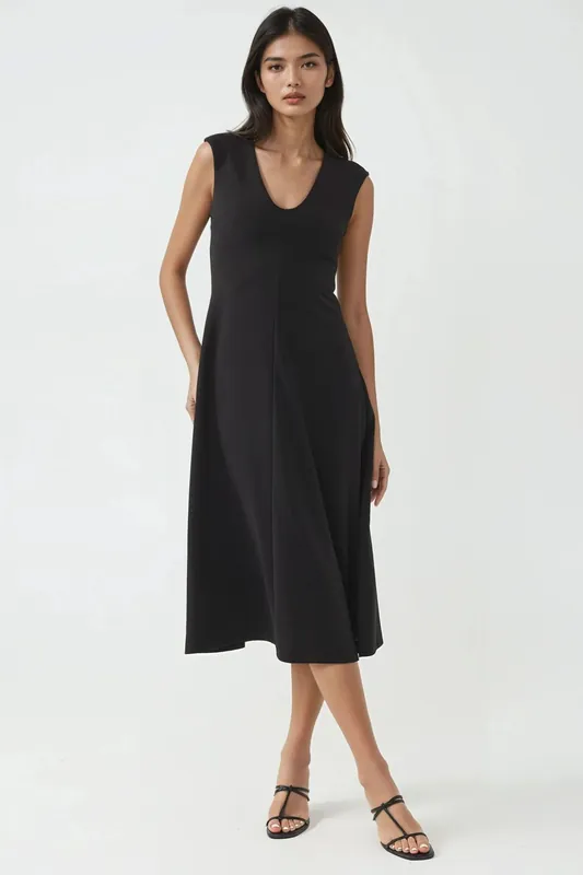 V-Neck A-Form Midi Dress