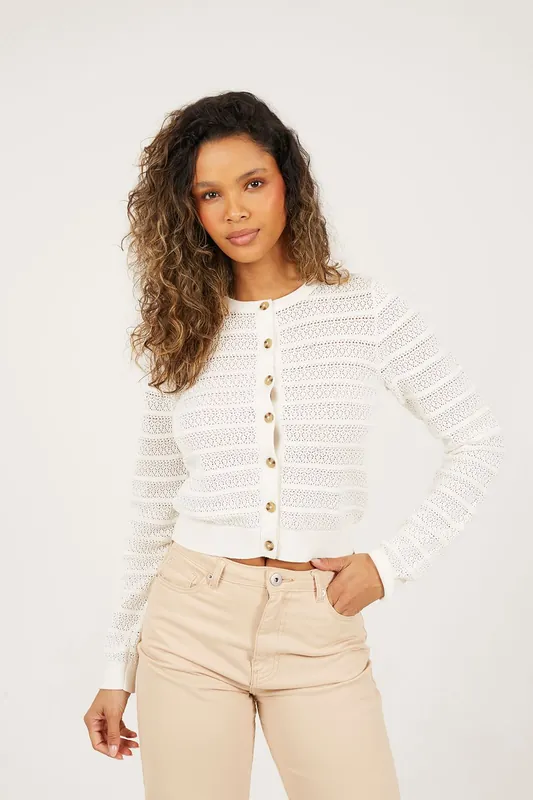 Stitch Detail Crew Neck Cardigan - Brave Soul
