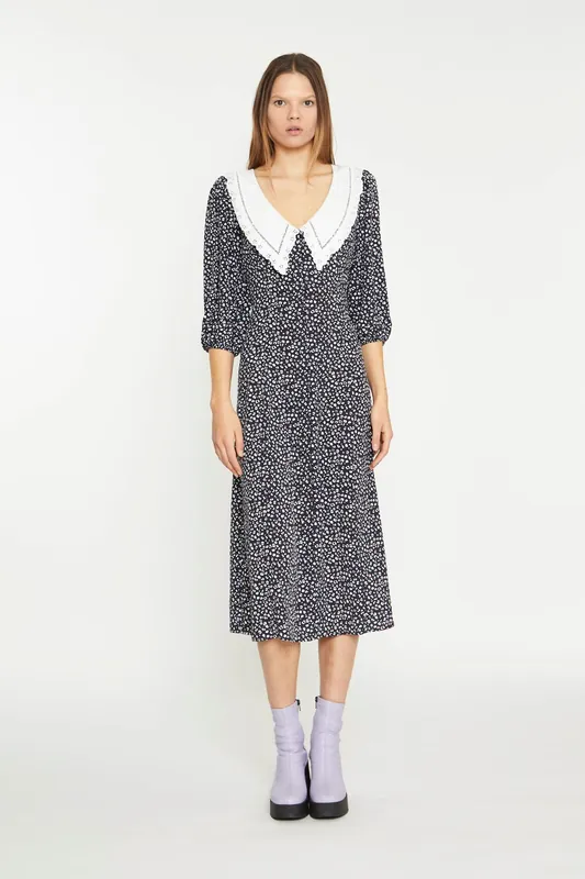 Contrast Collar Midi Dress - Shnoo