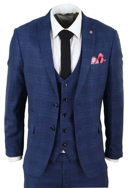 3 Piece Birdseye Check Classic Suit - Infinity Leather