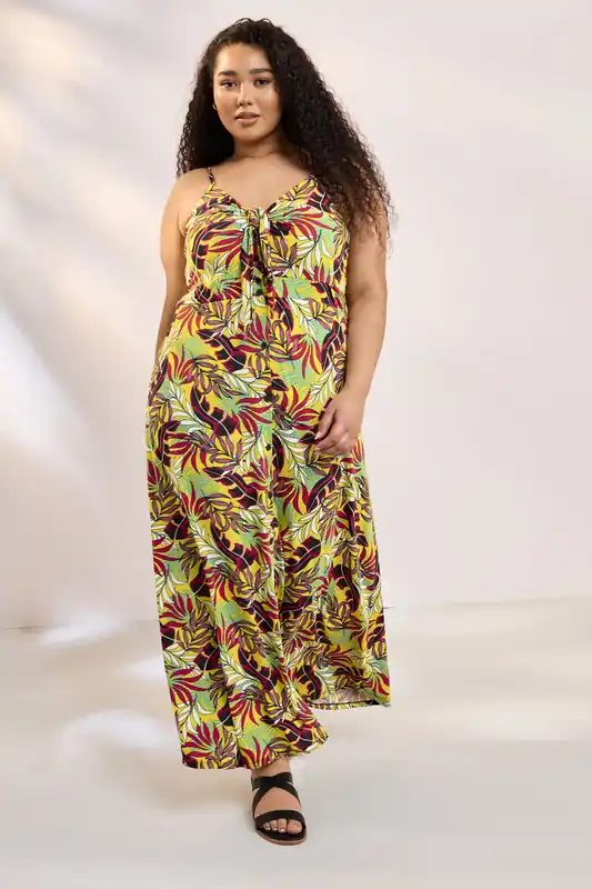 Tropical Leaf Print Maxi Dress - Yours